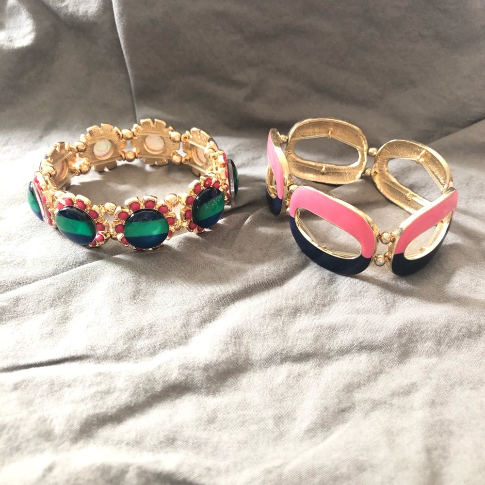 TWO Pink and Blue Gold Elastic Bracelets